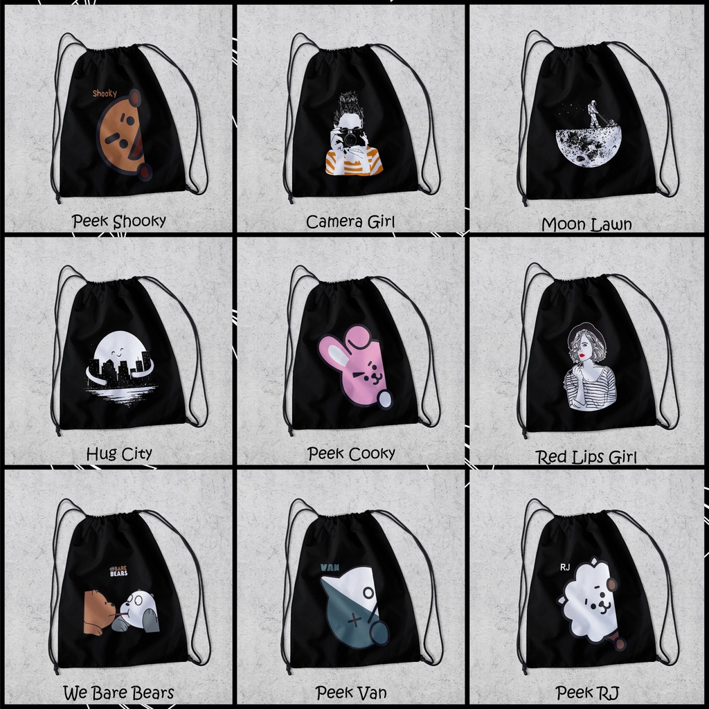 Tas Serut Anti Air - New String Bag - Tas Serut Waterprof Pria Dan Wanita - Tas Polos / Custom - Tas Olahraga