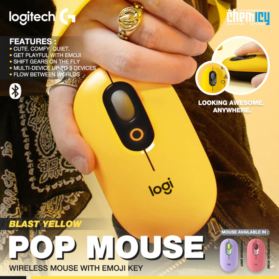 Logitech POP Wireless Bluetooth Gaming Mouse with Customizable Emoji