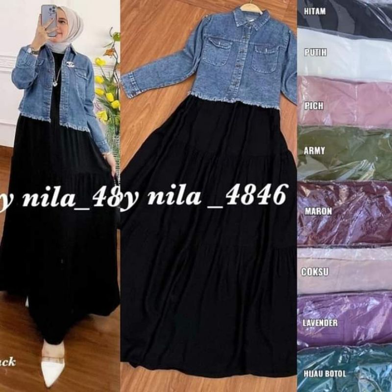 Midi & Gamis kensi/buntung +jaket jeans