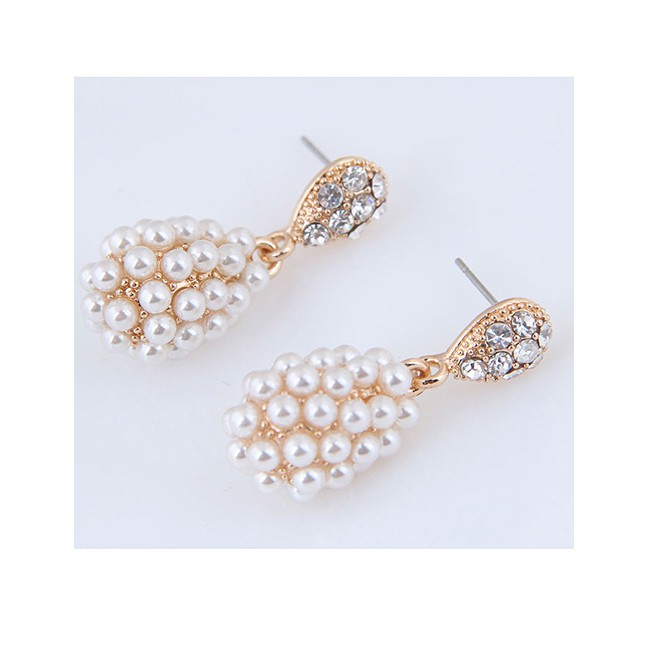 LRC Anting Tusuk Elegant Gold Color Full Pearls Design Water Drop Shape Earrings A54667