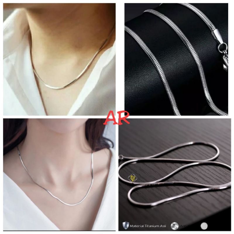 Kalung Pria Wanita Titanium kotak silver putih perak cowok cewek keren