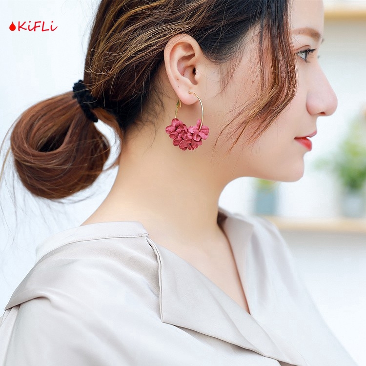 Anting korea Temperament, Women's Fabric Flower Flash, Anting Panjang