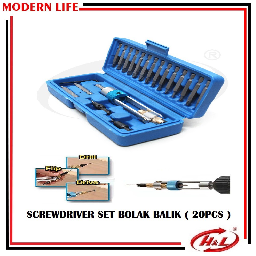 Drill Bit Set 20 pcs HSS Screwdriver Bits Flip Drip P1 bor Obeng Putar