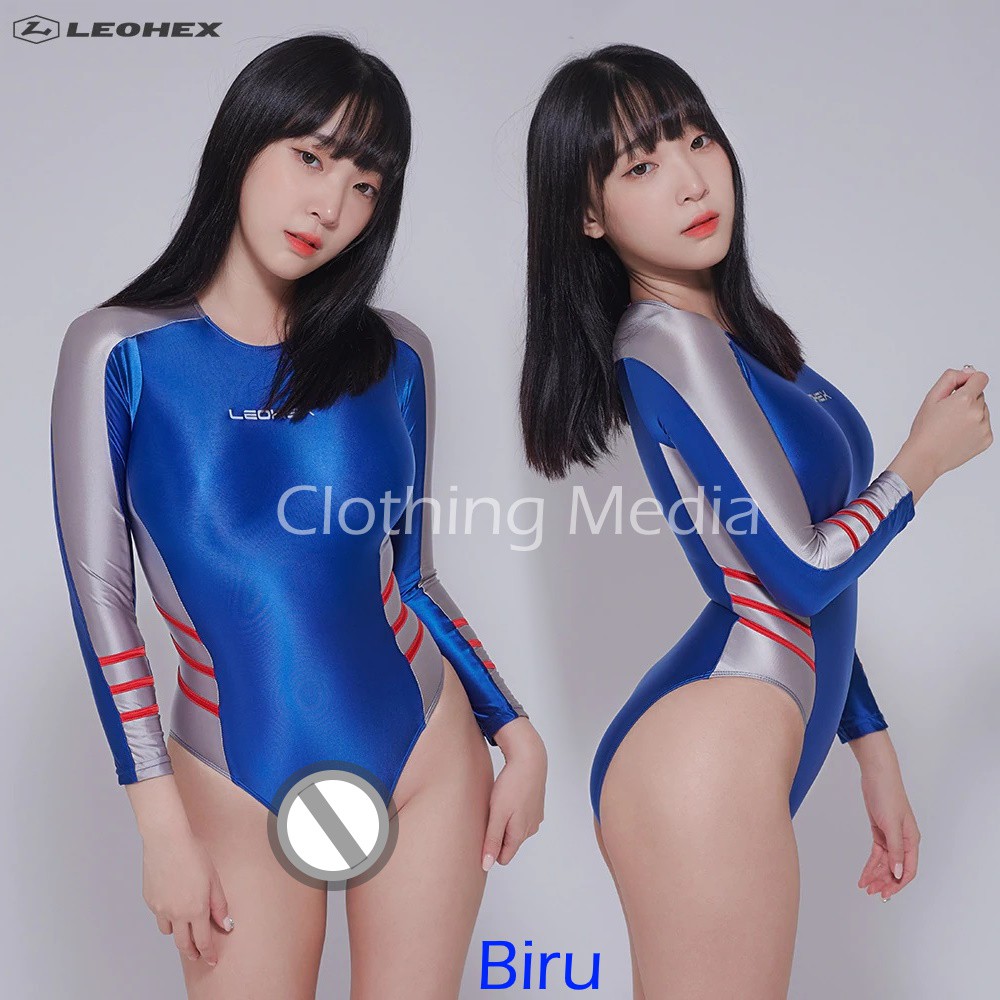 LEOHEX Bodysuit Premium Thong Leotard Glossy Lengan Panjang Baju Renang Cosplay