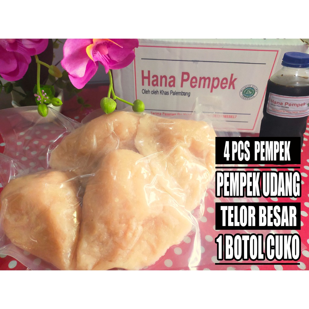 

PEMPEK PALEMBANG, PEMPEK UDANG TELOR BESAR ISI 4 PCS + CUKO 150 GR, PAKET 55 RIBU