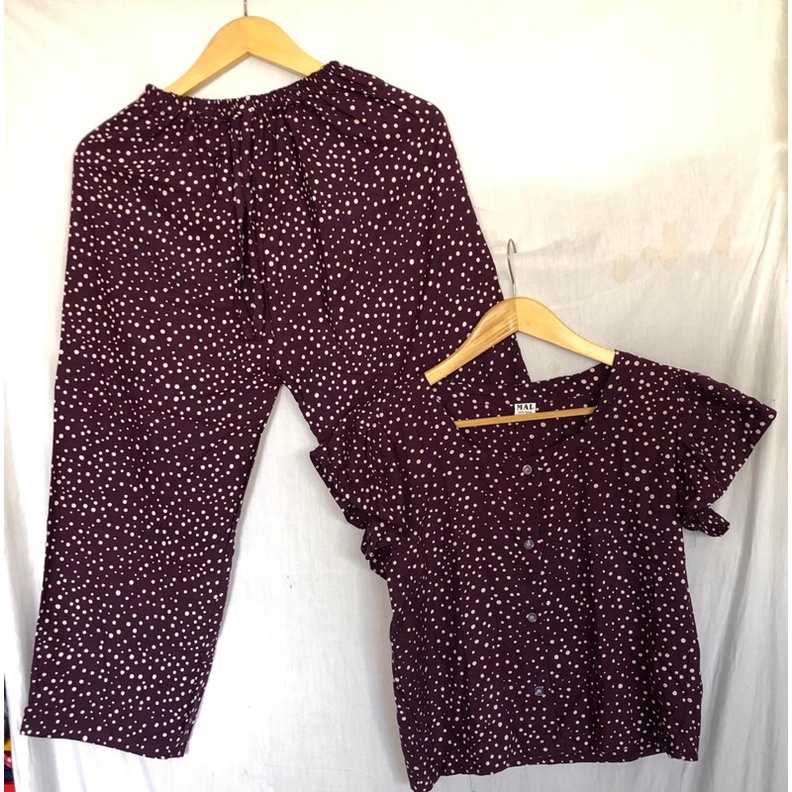 TERMURAH DI SHOPEE! SET CACA BUSUI-Ungu terong polka