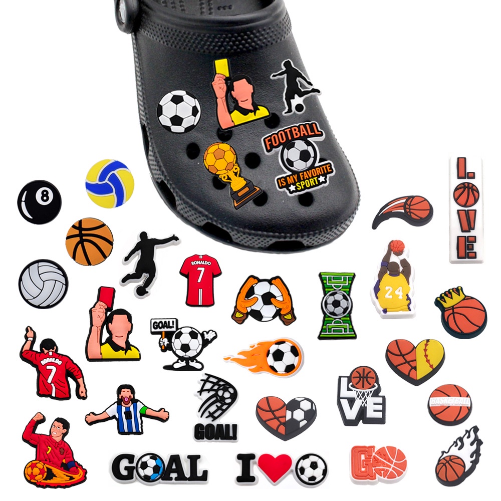 Football Jibbitz Crocs pin wanita charms sandal Dapat dilepas DIY sepak bola Aksesoris Bahan Untuk Dekorasi Sepatu Hadiah anak laki-laki pria