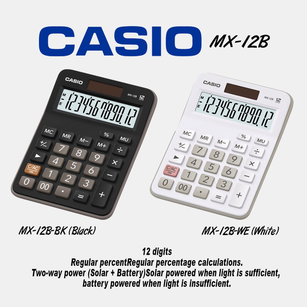 

Casio Kalkulator Standard 12 Digit MX-12B Black White / Hitam Putih