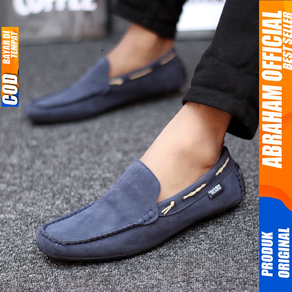 Sepatu Slip On Casual Santai Slop Hitam Kerja Pria Abraham Hunigo