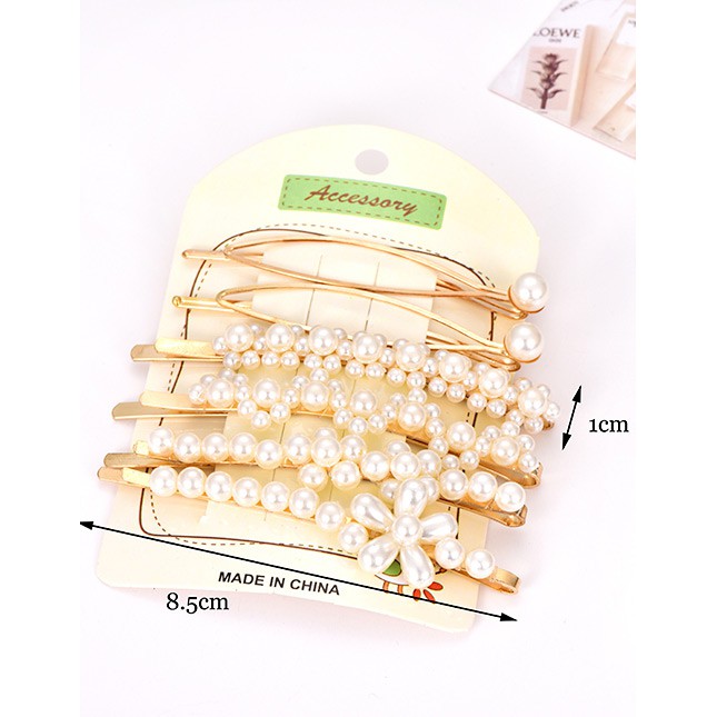 LRC Jepit Rambut Fashion White Alloy Pearl Hair Clip Six-piece F50050