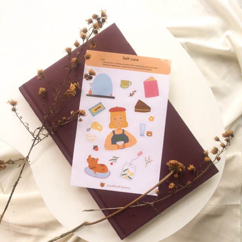 

stiker lucu dekorasi bujo gambar self-care, sticker journaling dan scrapbook