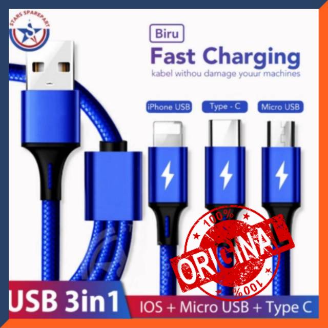 KABEL DATA CABLE 3 IN 1 TYPE C IPHONE LIGHTNING MICRO