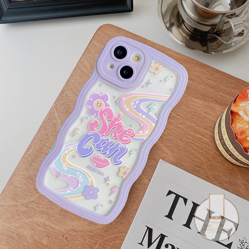 Redmi 9T 12C 10C 10C 9A 9C NFC 10A A1 A1+Mi 11T Redmi Note10 Note 11 Pro+Note 10s Note9 Pro Note8 11s Note 10 Pro Max Plus Rainbow Warna Warni Kata Inggris Tepi Bergelombang Soft Case