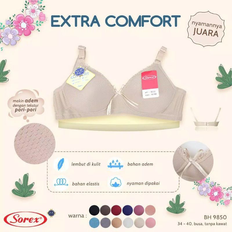 ASLI Sorex 9850 Bra Extra Comfort Busa Tanpa Kawat Kait 2 Setara Cup B