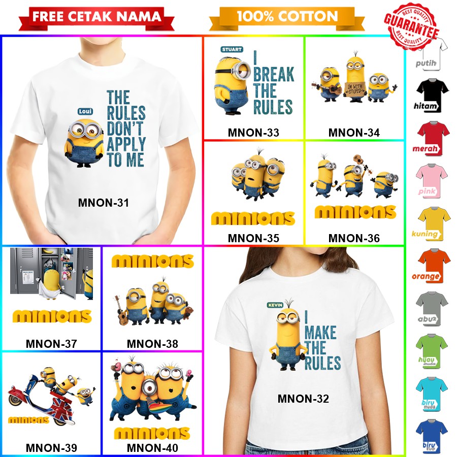 [FREE NAMA!!] Baju Kaos COUPLE  ANAK DAN DEWASA MINION BANYAK MOTIF