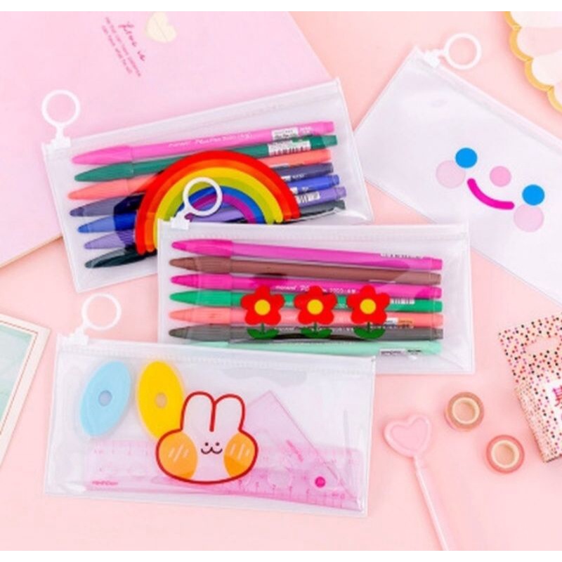 

Tempat Pensil Transparan Bening Korea Import Pouch Transparan