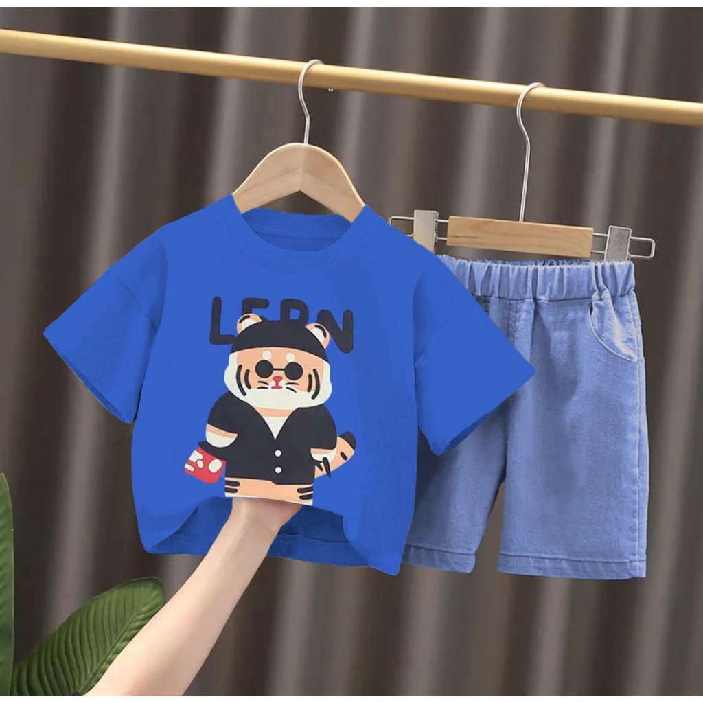 SETELAN ANAK BAJU KAOS CELANA PENDEK DENIM ANAK UMUR 1-5 TAHUN SETELAN MOTIF LERN BAJU ATASAN ANAK LAKI LAKI PEREMPUAN OUTFIT ANAK MASA KINI TERBARU PAKAIAN ANAK KEKINIAN TERMURAH