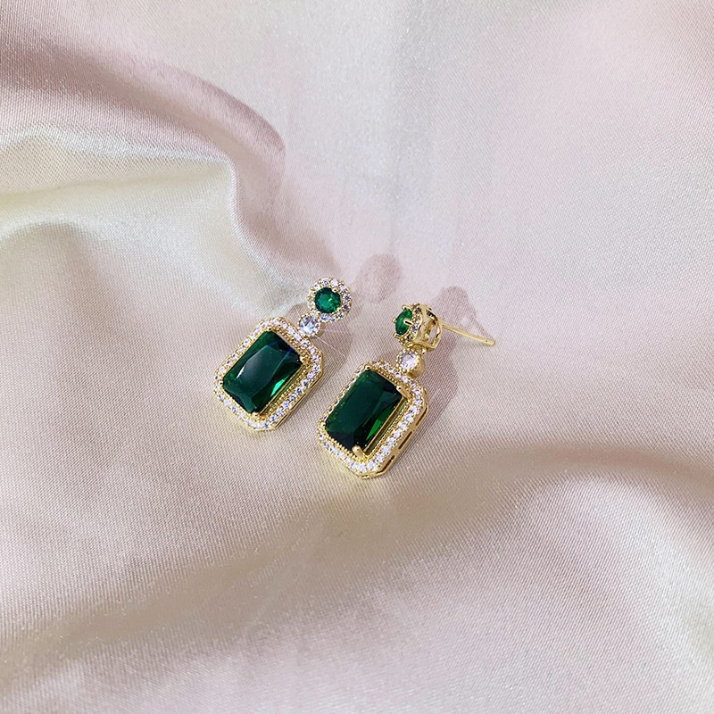 Anting Lapis Emas Emas Asli Kadar 375 Hias Liontin Cincin Zamrud Gaya Vintage