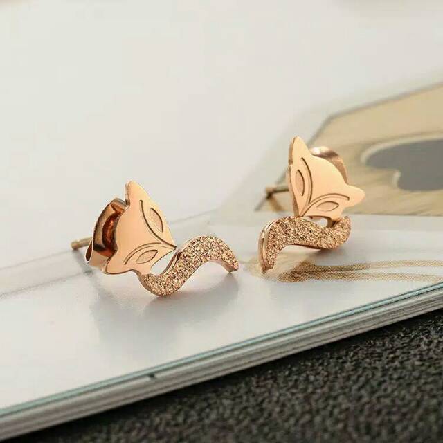 GG Anting Tusuk Aksen Rubah Titanium Rose Gold#AT-107