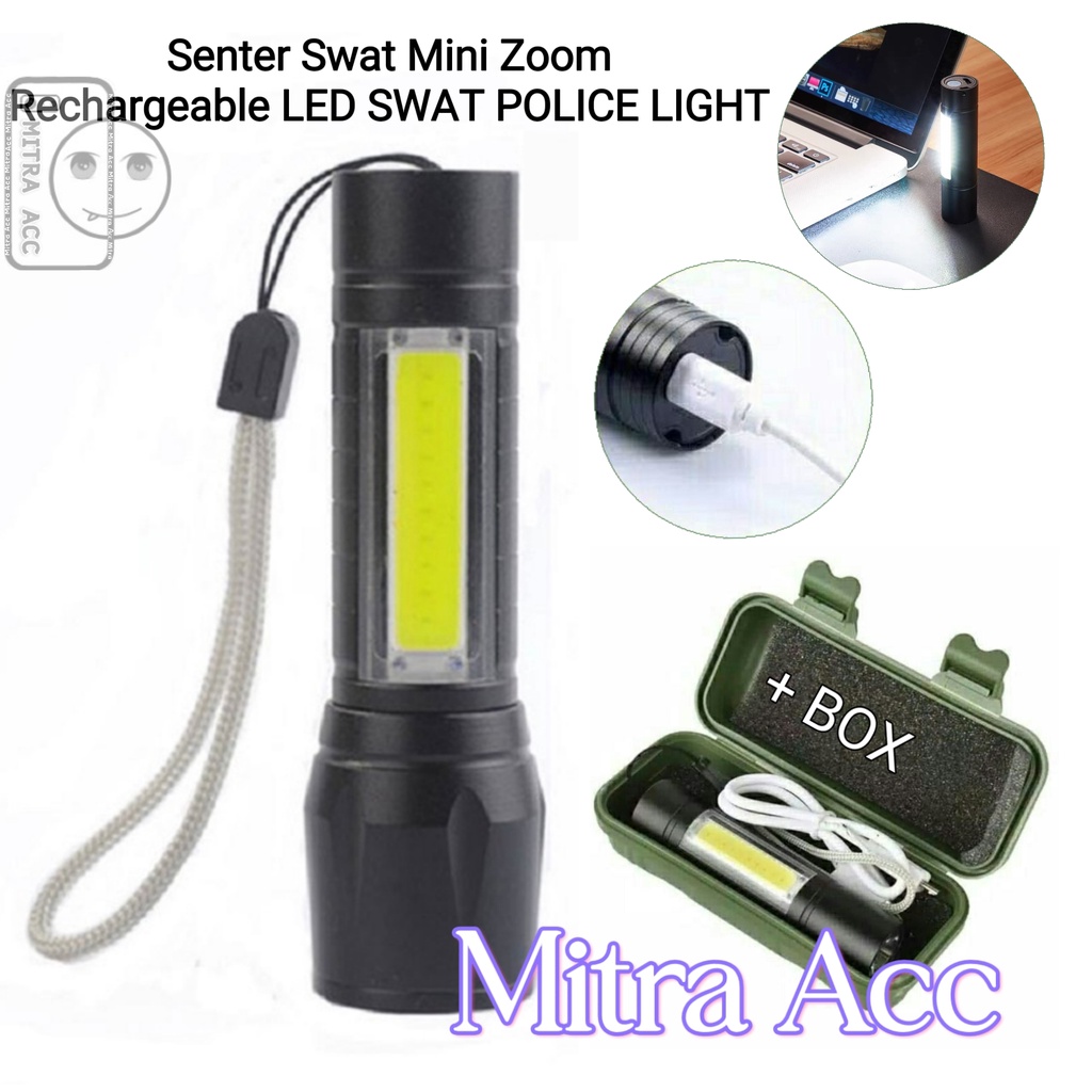 Senter Swat Mini Zoom Baterai Rechargeable Super Terang LED SWAT POLICE LIGHT