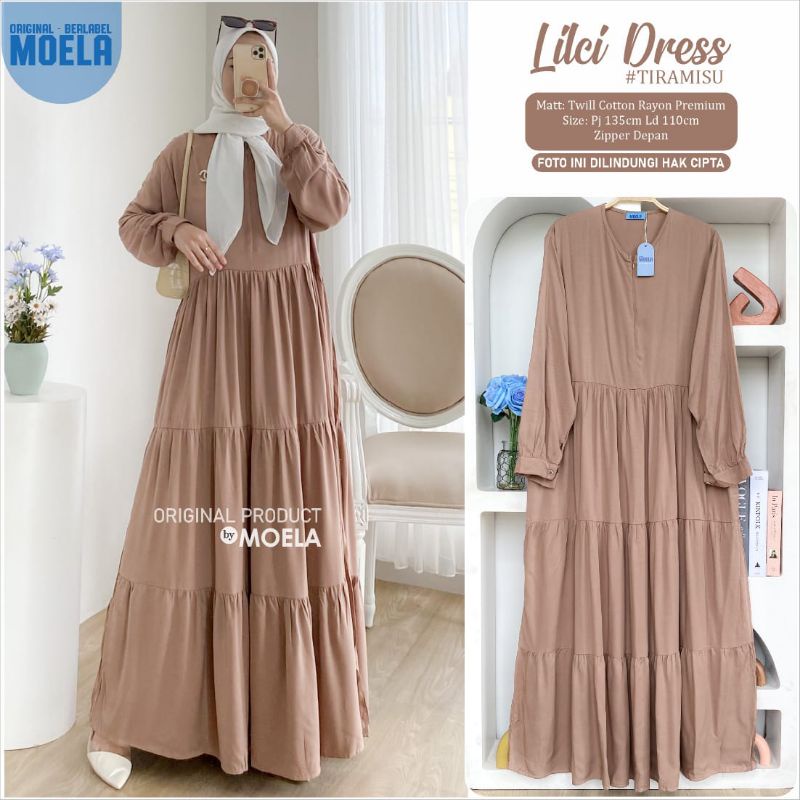Biumi Dress Gamis Polos Jumbo Allsize Busui Premium Twill Catton Rayon Original Ori Moela Berlabel-Lilci tiramisu