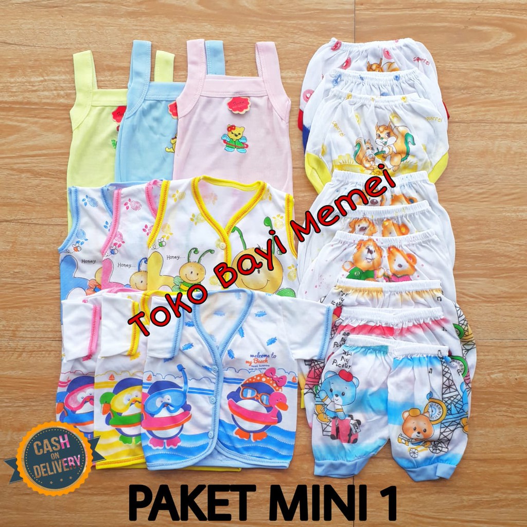 Paket baju bayi dan celana bayi MINI 3 isi 18 pcs bahan katun