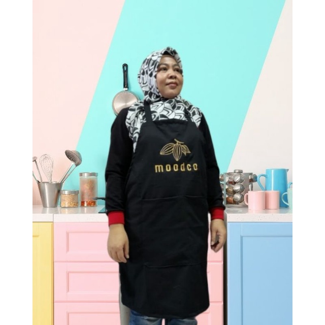 Apron celemek koki masak dapur cuci piring custom logo sablon / bordir