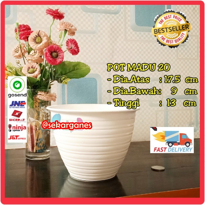 POT TAWON MDN 18 CM PUTIH / POT MADU 20 PUTIH - PLASTIK VAS POT BUNGA BULAT