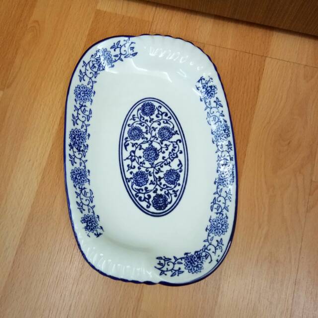 Piring Saji Keramik cantik Kecil persegi panjang semi oval ukuran 16 x24cm