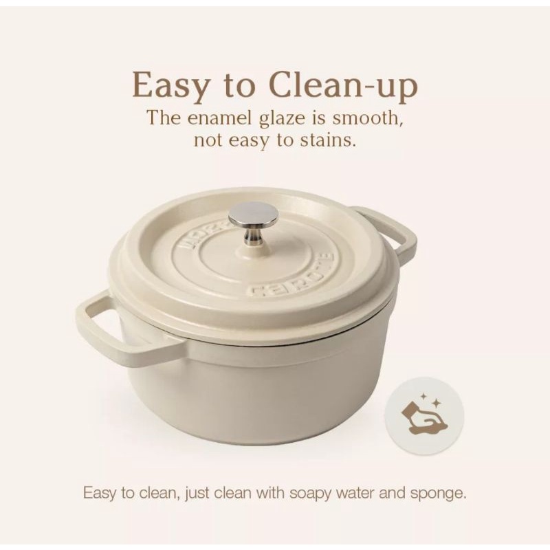 Carote panci enamel pot cast iron anti lengket warna putih gading 24cm