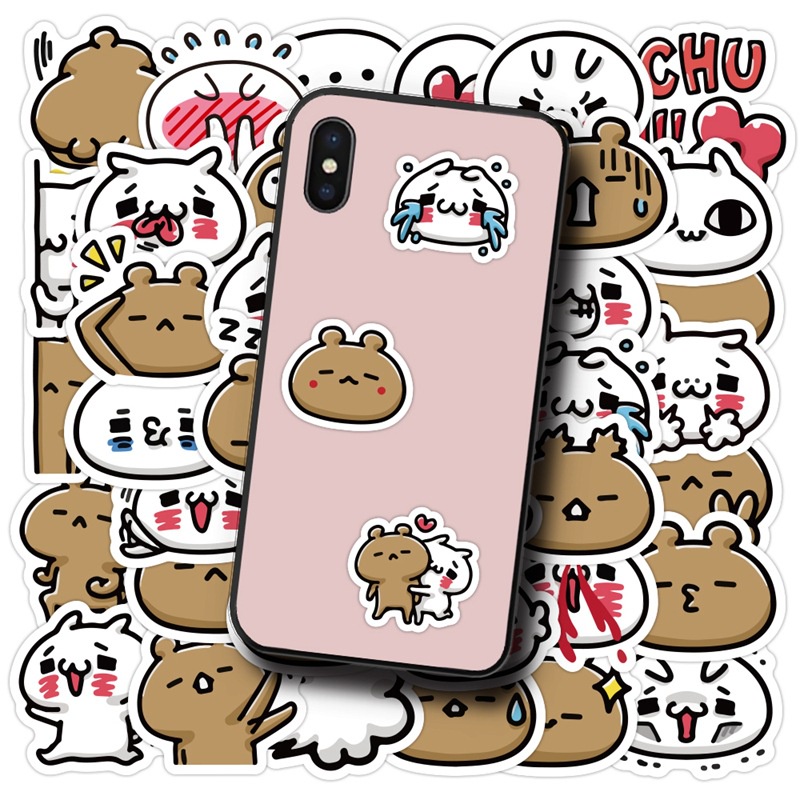 Pasangan manis stiker kartun kelinci Bear alat tulis Jurnal bahan cangkir air ponsel case graffiti t