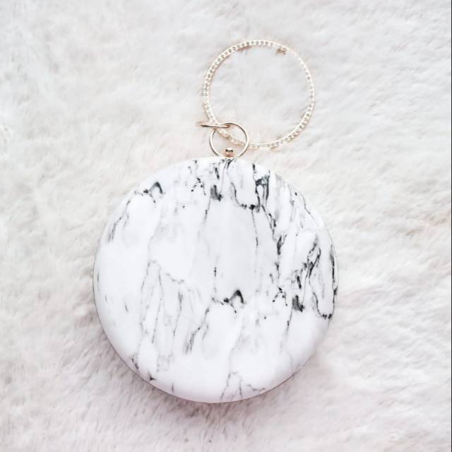 Marble Round Clutch tas marmer bulat pegangan gold tas pesta cantik