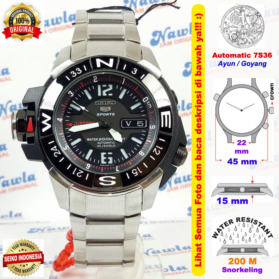 Seiko 5 Sport SKZ229K1 Automatic 200M Map Meter - Jam Pria SKZ229