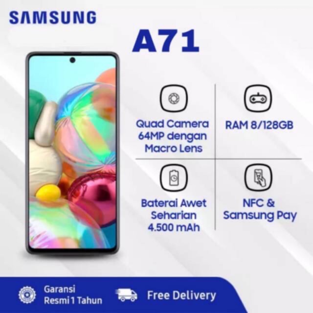 SAMSUNG GALAXY A71 WHITE RAM 8/128GB ROM - SNAPDRAGON 730G - NFC - GARANSI RESMI SEIN