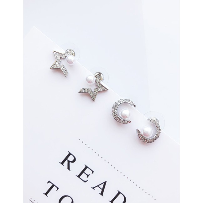 LRC Anting Tusuk Fashion Earrings Diamond Star Pearl Sterling Silver Earrings F5030X