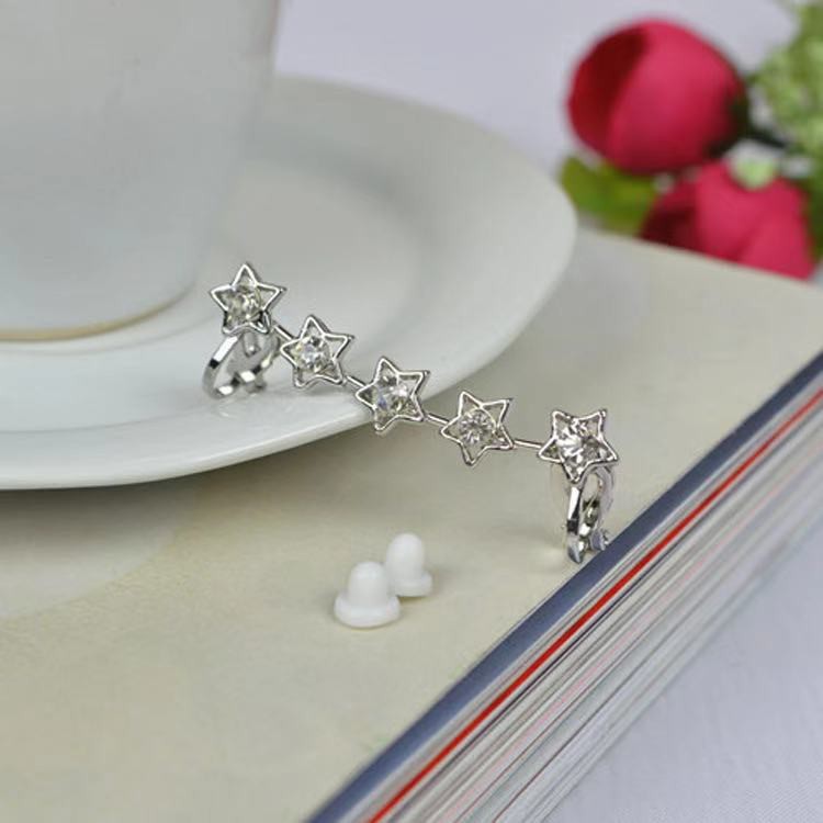 1 pc Fashion Retro Kristal Bintang Bunga Ear Cuff Stud Earring Wrap Clip On Ear Anting Korea