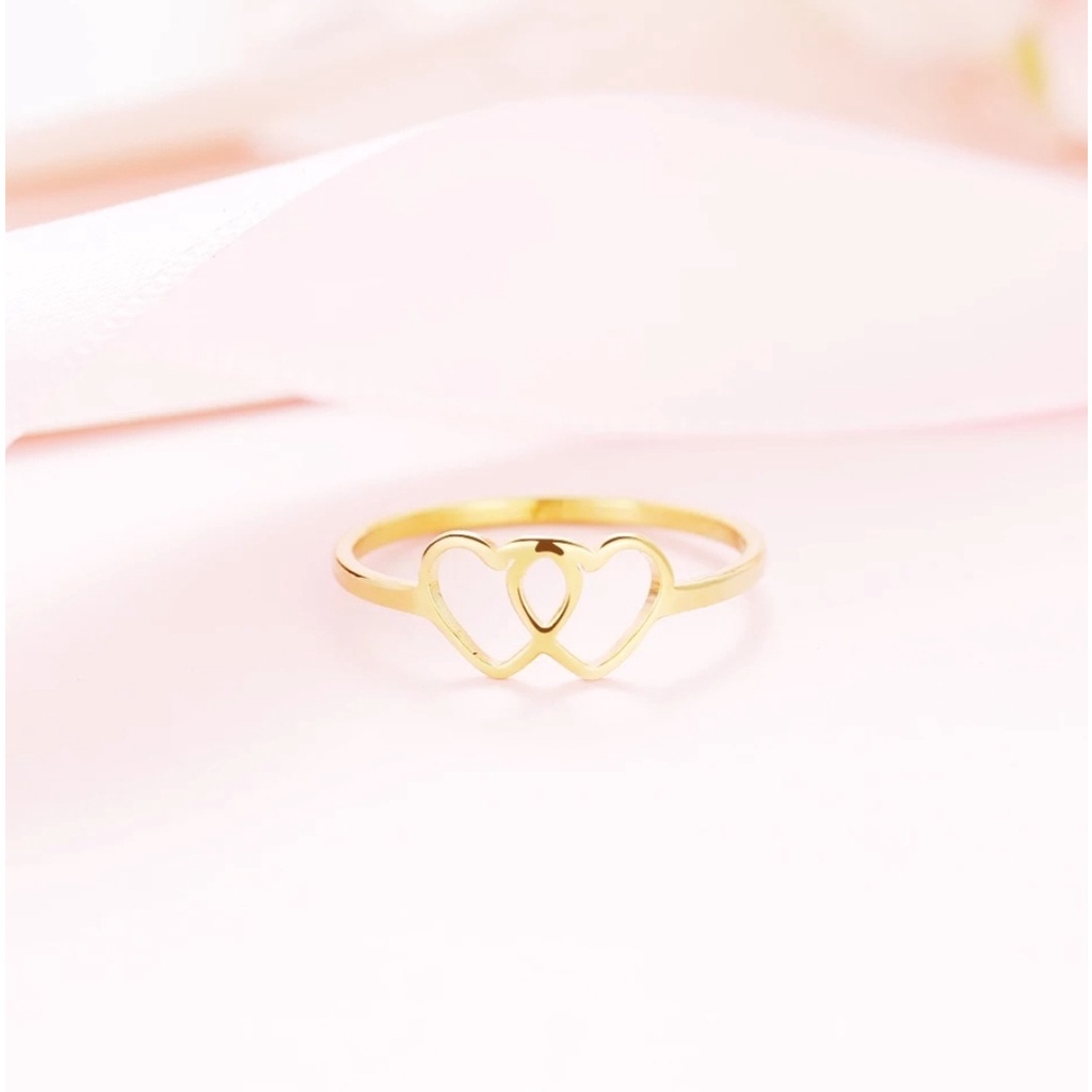 Cincin Bentuk Love Ganda Romantis Tersedia Warna Rose Gold, Gold dan Silver