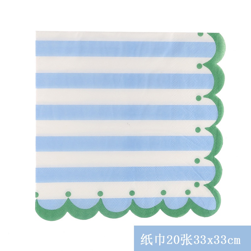 Blue Stripe Wave Trim Paper Plate Cup Disposable Tableware for Festival Party Supplies Home Decor