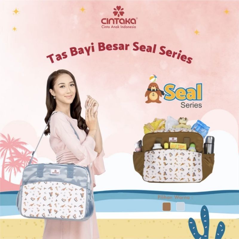 CINTAKA Tas Perlengkapan Bayi Besar, Medium &amp; Kecil Saku Print Seal &amp; Whale Series