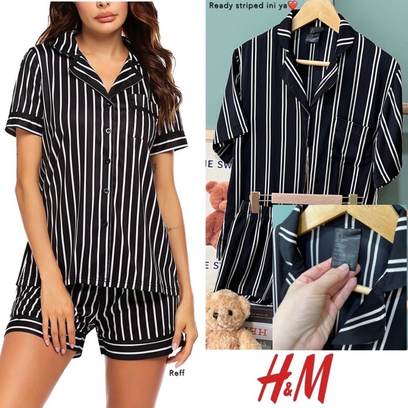 Strip silk pajamas one set by HnM *ORIGINAL* piyama satin