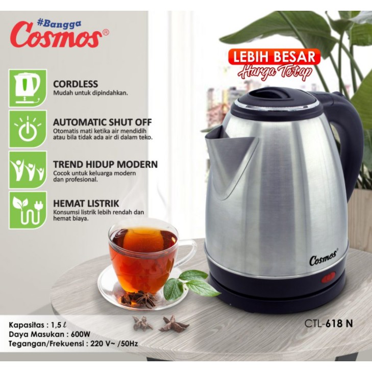 Teko Listrik Cosmos CTL618N/Kettle Listrik/Teko Stainless