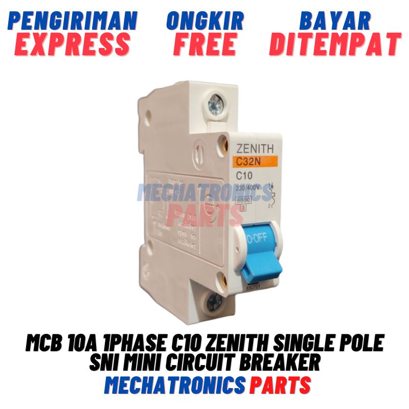 MCB 10A 1PHASE C10 ZENITH SINGLE POLE SNI MINI CIRCUIT BREAKER