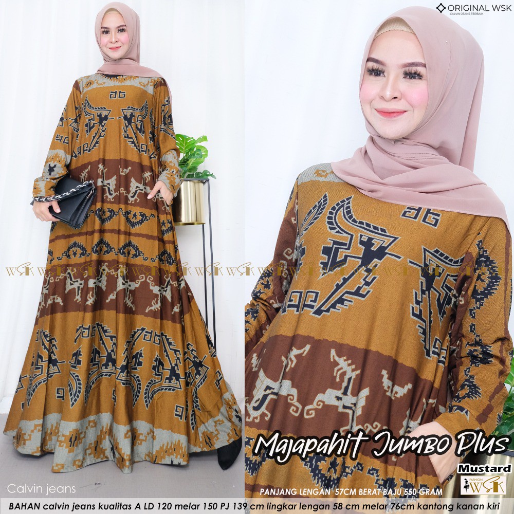 Gamis Muslim Terbaru Lebaran Bagus Murah Majapahit mat Calvin jeans ld 100  - 120 ORI SOLO