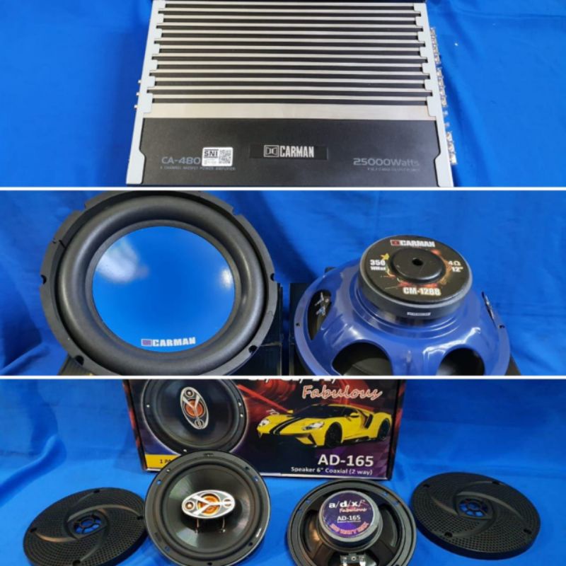 Paket audio merk carman power subwofer speaker audio mobil