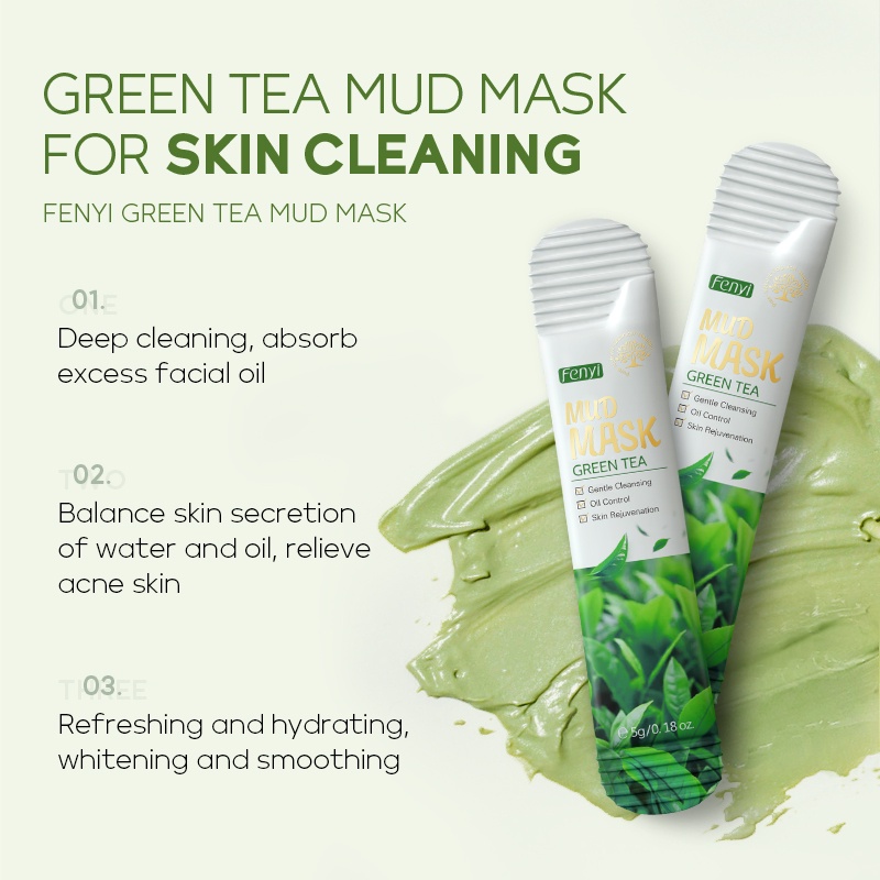 BPOM Fenyi Mud Mask Green Tea Pembersih Komedo Kontrol Minyak 20pcs