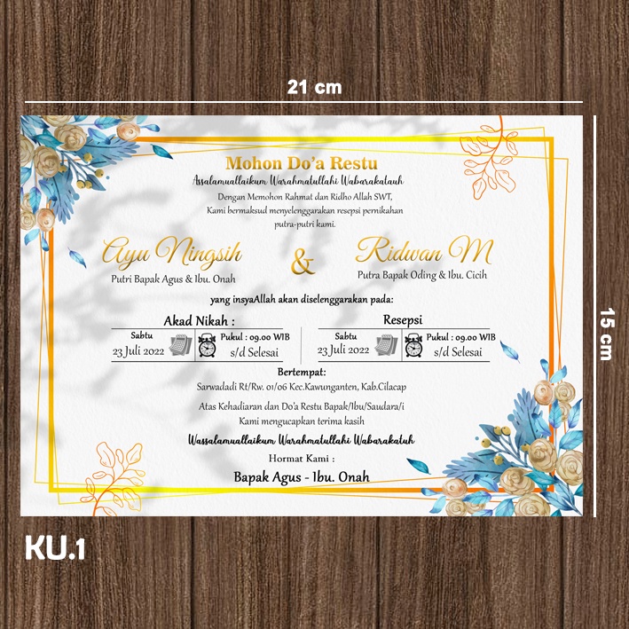 Kartu Undangan Murah | Kartu Undangan Punjungan | Cetak Undangan Murah | Undangan Elegan Satu Sisi