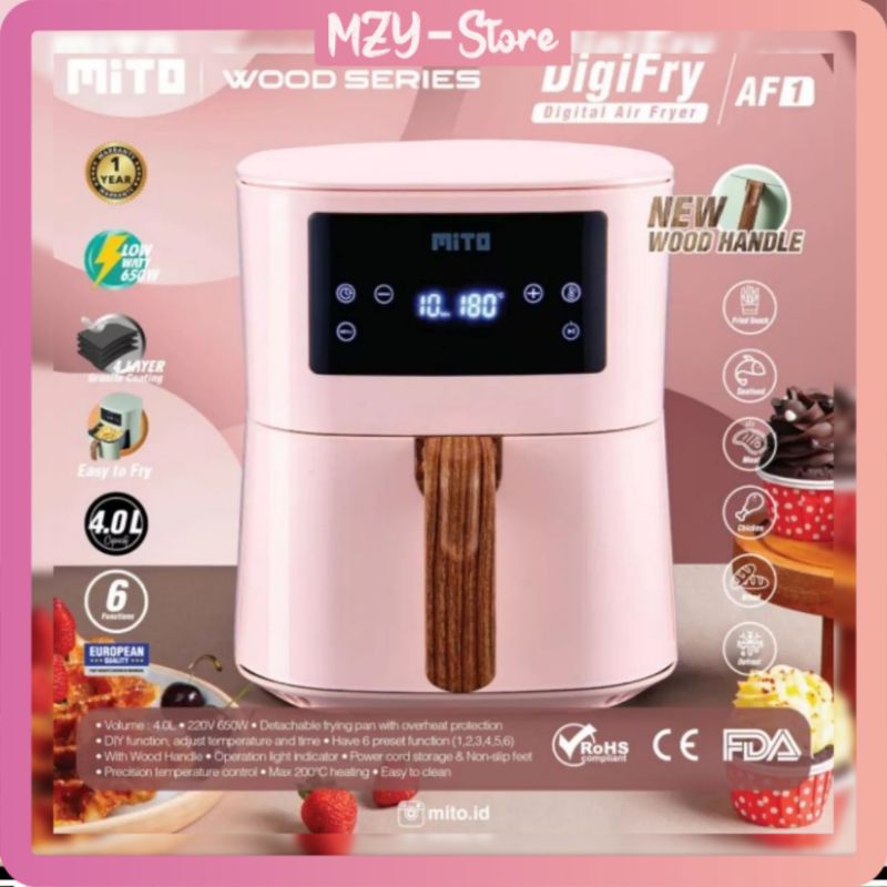 MITO AF1 Air Fryer AF Wood Kapasitas 4L AirFryer Mito Low Watt ORIGINAL GARANSI RESMI (FREE Pencapit Gorengan)