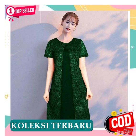 Tyara Midi Dress / Midi Dress Bahan Katun / Dress Motif Salur Garis /  Dress Brukat Combi Devita - H