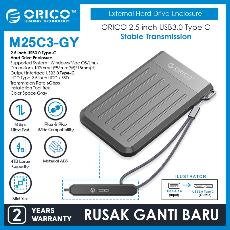 ORICO M25C3 2.5 inch USB3.1 Gen1 Type-C Hard Drive Enclosure