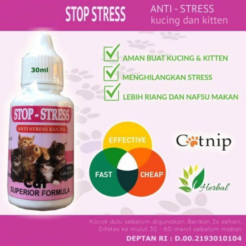 Stop Stress Cat Drop 30ml Extract Catnip Vitamin Anti Stress Kucing Cat Kitten 30ml